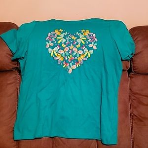 Women's green t shirt Read heart butterflies by kim rogers size 2x
